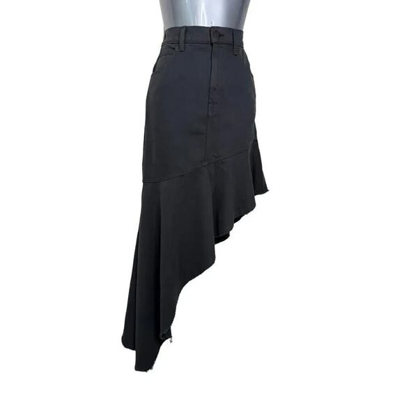 SNACKS! The Crinkle Cut Faded Black Denim Jean Skirt Asymmetrical Rocker Style - Picture 6 of 16